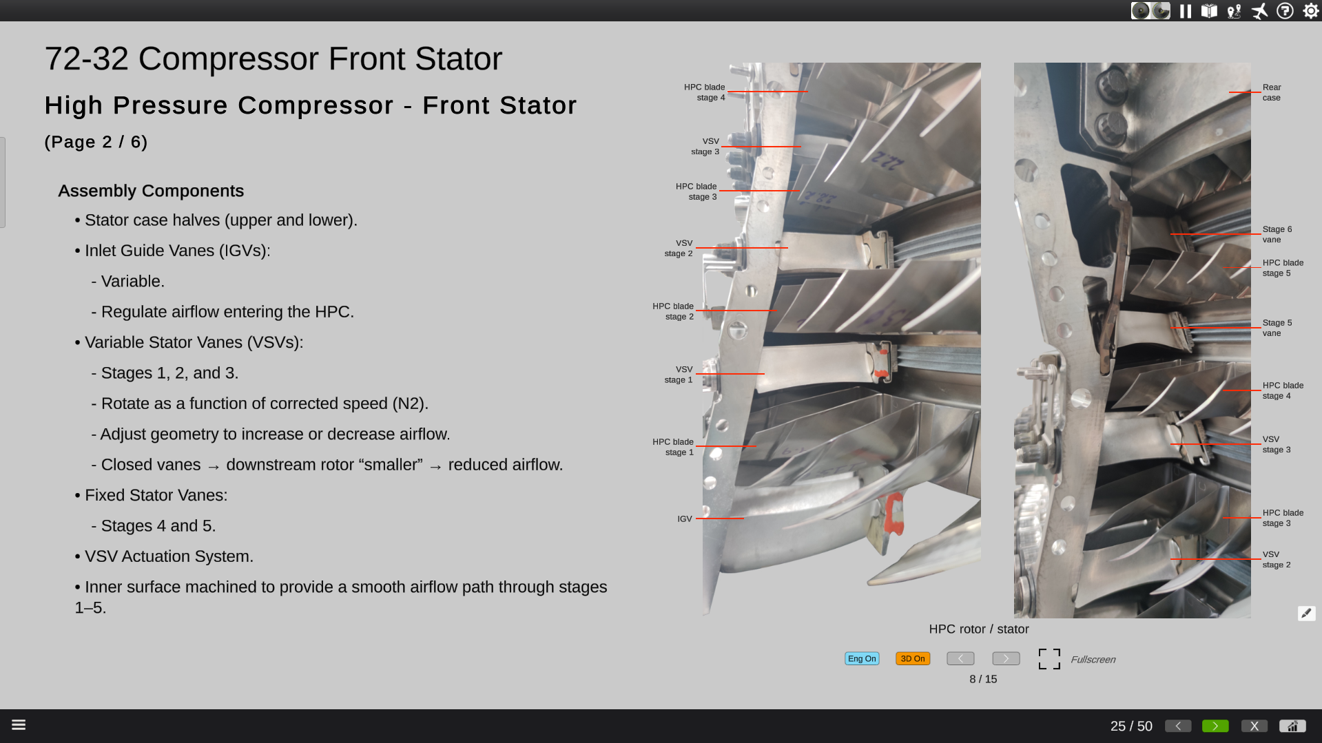 High pressure compressor front stator training page
