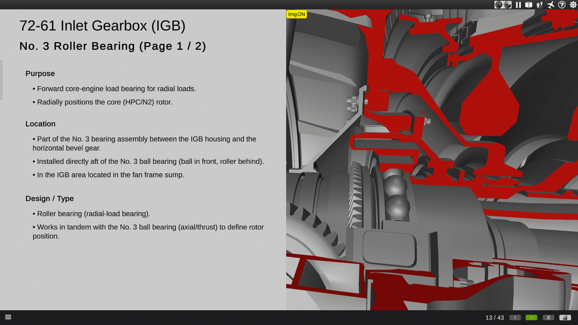 No. 3 roller bearing CBT page with 3D engine cut-view